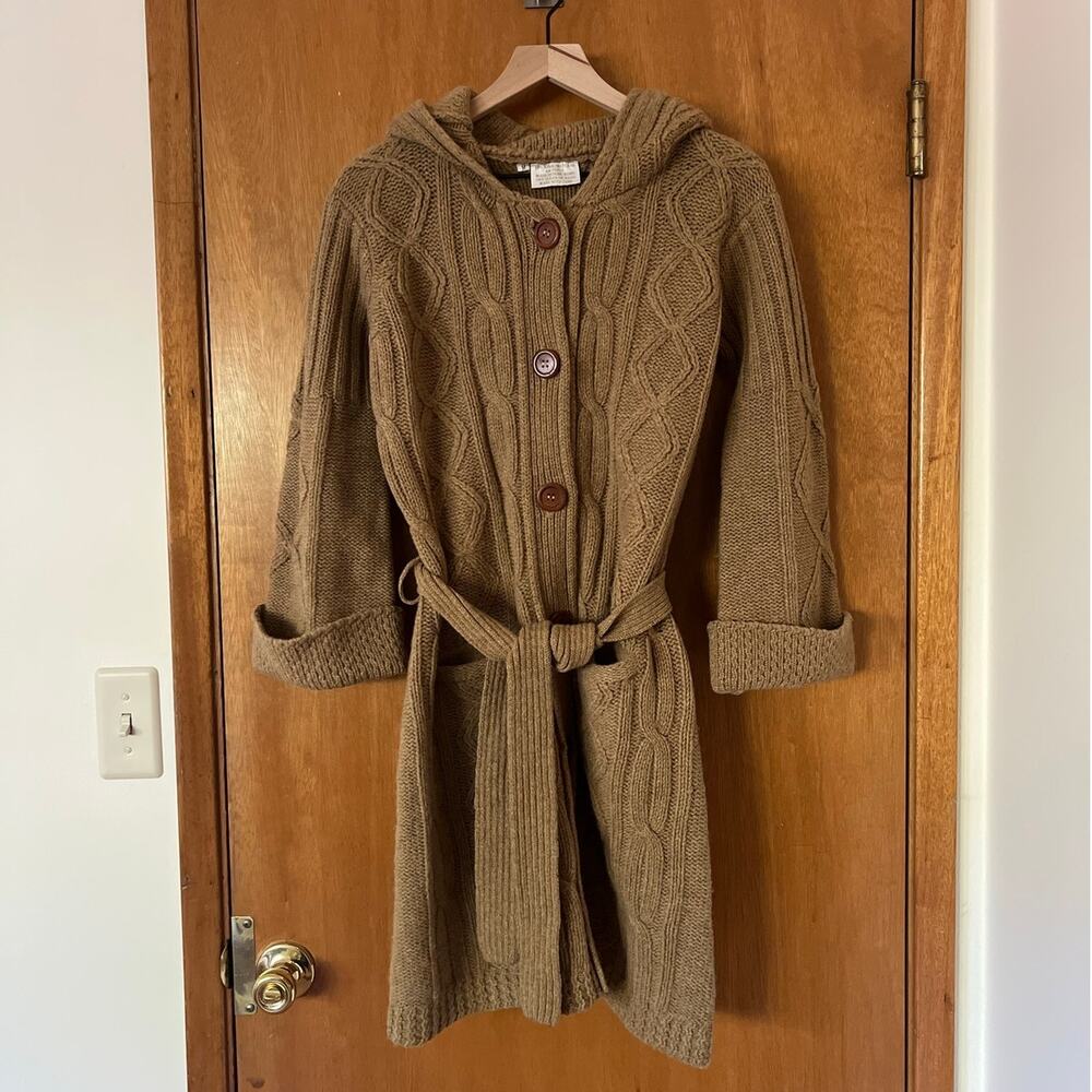 Womens Vintage 100% Shetland Wool Hooded Knit Cardigan
